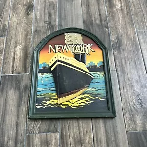 New York skyline Manhattan NYC Ship wall art Wood Vintage USA - Picture 1 of 12