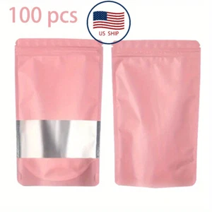 100 PCS Windowed Stand-Up Pouches,mylar bags for food storage,smell proof bag - Picture 1 of 7
