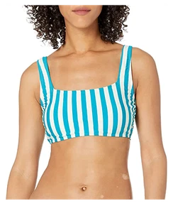 Catalina Blue Striped Square Neck Tie Back Bikini Top Swimsuit Separates Medium - Picture 1 of 2