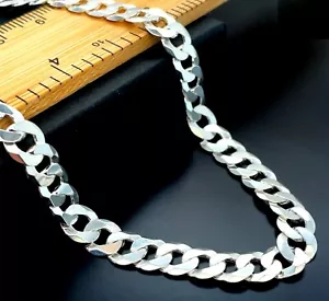 Massiv 925 Sterlingsilber flache Bordsteinkette Herren Halsketten schwer NEU - Bild 1 von 12