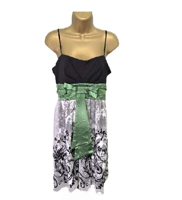 Semi Formal Dress Womens 11 Black White Green Beaded Babydoll Wicked Fairygoth - Image 1 of 4