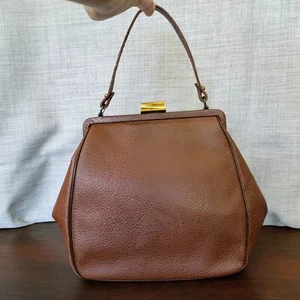 Borsa a mano La Princesse anni 50 (?) Pochette con chiusura a bacio vintage in vera pelle marrone - Foto 1 di 15