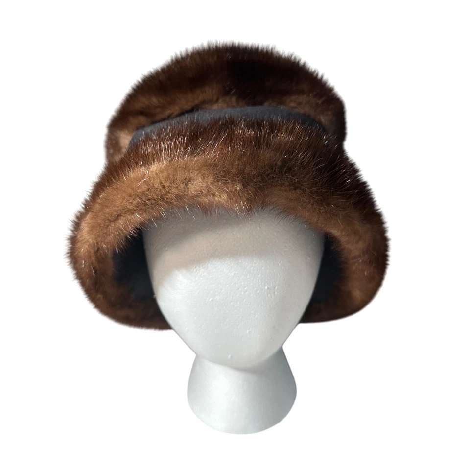 Sombrero de piel de visón cálido vintage con caja original Margaret's Lubbock, TX 60 hecho en unión Foto 1 de 4
