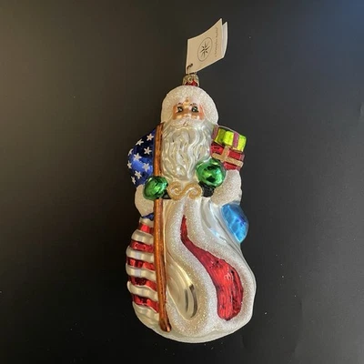Vintage 1996 Christopher Radko Estrellas y Rayas Santa Adorno de Navidad con Etiqueta 8" Foto 1 de 4