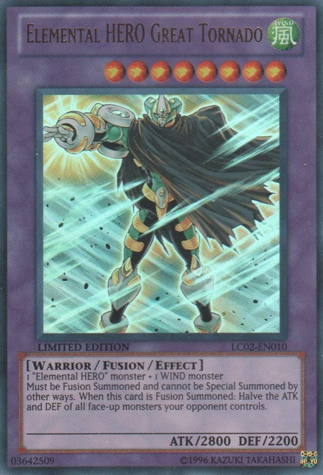 Elemental HERO Great Tornado - LC02-EN010 - Ultra Rare - Limited Edition Near Mi - Image 1 of 1