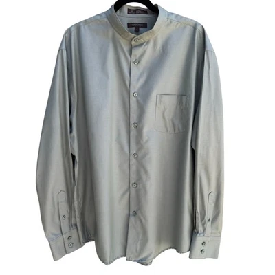 Nordstrom Mens Wrinkle-Free Green Button-Up Pocket Mandarin Band Collar Shirt XL - Image 1 of 4