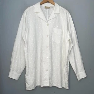 Vintage Lizwear Size XL Button Up White Embroidered Eyelet Linen Blend Shirt - Picture 1 of 10