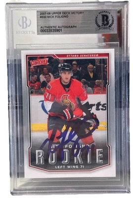 Nick Foligno signed Ottawa Senators 2007-08 UD Victory RC Beckett Blackhawks - Image 1 of 2