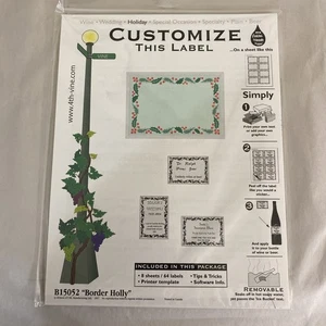 4th & Vine Wine Beer Bottle Labels B15052 Border Holly 8 Sheets/64 Removable - Picture 1 of 4