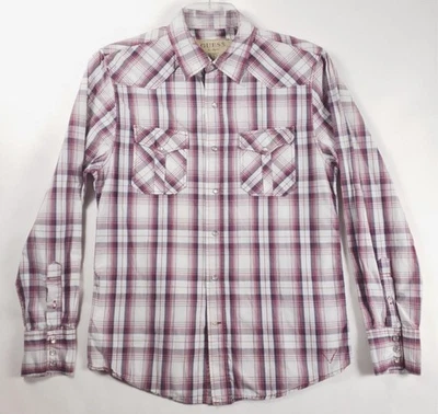 Camisa Guess Para Hombre Pequeña Roja Blanca Algodón Manga Larga Cuadros Perla A Presión Occidental Foto 1 de 4