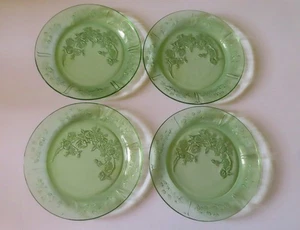 4 Sharon Cabbage Rose Green Depression Glass 9" Dinner Plates - Picture 1 of 7