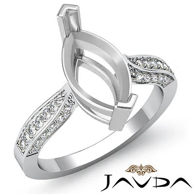 Marquise Solitaire Style Diamond Engagement Ring Semi Mount 14k White Gold 0.4Ct - Image 1 of 4