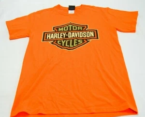 Harley Davidson Motorcycles Graphic Tee Crew Neck Short Sleeve Orange Size Small - Picture 1 of 10