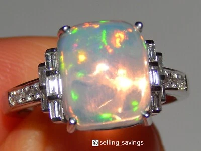 ANILLO BANDA ORO BLANCO 14K EFFY CABUJÓN GRANDE ÓPALO Y DIAMANTES TALLA 8,75 Foto 1 de 4