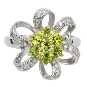 Damen Blumen Ring Natur Grün Peridot 925 Sterling Silber August Geburtstag Geschenk - Bild 1 von 6