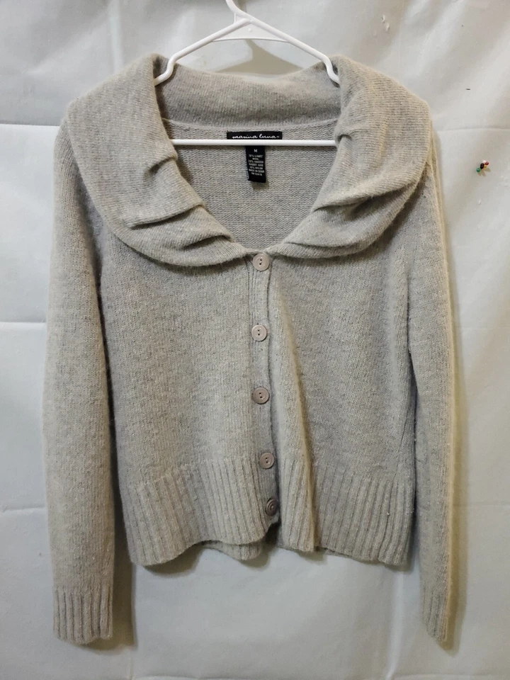 Marina Luna Cordero Angora Lana Suéter Gris Cuello Abotonado Suave Acogedor Corto M Foto 1 de 4