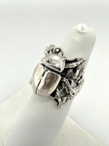 Artisan Brutalist Sterling Silver Beetle Bug Insect Ring Sz 6.25 - Picture 1 of 8