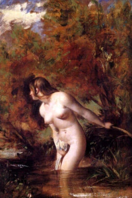 PINTURA ARTÍSTICA DE AGUA DE RÍO MUJER DESNUDA DUDOSA DEL BAÑISTA POR WILLIAM ETTY REPRO Foto 1 de 3