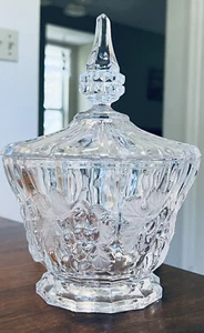 Vintage Heavy Crystal Candy Jar Etched Grapevine with Lid - Picture 1 of 16