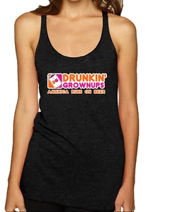 Drunkin Grownups America Runs On Beer TriBlend Racerback Tank Top - Picture 1 of 5