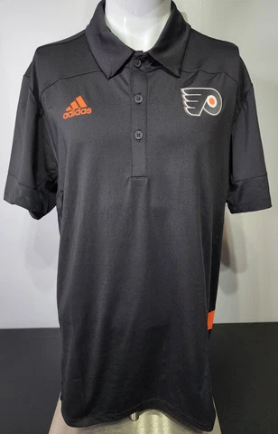 Adidas NHL Mens Sz Large Philadelphia Flyers Aeroready Licensed Tech Polo Shirt Cover