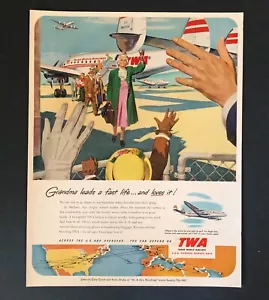 1951 TWA Airlines Publicidad Personas Desembarque Avión Mapa Arte De Colección Impresión AD - Imagen 1 de 2