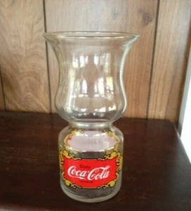 VINTAGE ENJOY COCA COLA COKE HURRICANE GLASS 1970'S FLOATING CANDLE HOLDER - Picture 1 of 3