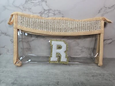 Bolsa de Maquillaje Initial R Personalizada Bolsa Preppy Impermeable Plástico Transparente Cáñamo Dorado  Foto 1 de 4