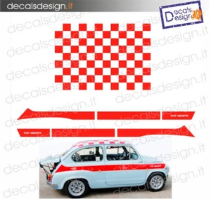 KIT ADESIVI FASCE LATERALI ROSSE E TETTO A SCACCHI PER FIAT 600 ABARTH - Imagen 1 de 1