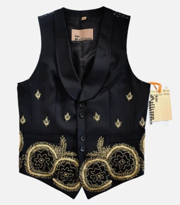 $2900 NEW JOHN GALLIANO Black/Gold MEXICAN PEARL Embroidered Vest IT-44 US-34 - Image 1 of 4