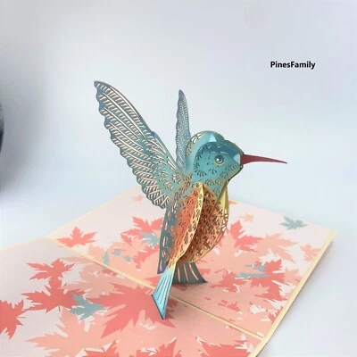 PINESFAMILY C02-3D Pop Up Hummingbird Bird Greeting Card | Ship Immediately within US