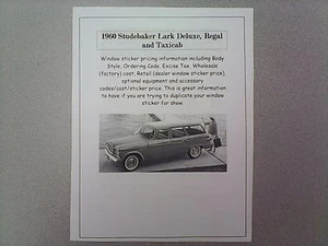 1960 Studebaker Lark factory cost/dealer sticker prices for car and options $$$$ - Picture 1 of 1