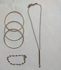 QVC Gold Tone Vertical Bar Necklace Pendant, Bangles, and Heart Bracelet set of5