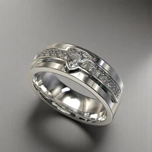 Wedding Ring Mens 950 Platinum Band 0.80 Ct Lab Grown Trillion Cut Diamond 8 MM - Picture 1 of 8