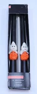 Vintage NEU Halloween Kerzen 2er Set - 10" schwarz Kegel Stab Geist mit Kürbis Neu aus altem Lagerbestand - Bild 1 von 6