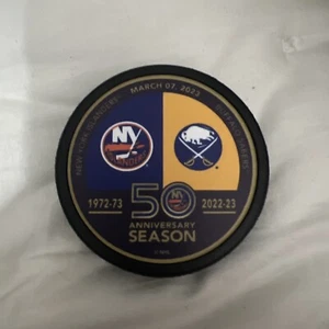 New York Islanders UBS Arena Match Puck vs Buffalo Sabers, March 7, 2023 - Picture 1 of 3