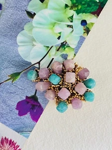 Christian Dior GROSSE 1966 Turquoise Amethyst Natural Stones Openwork Brooch - Picture 1 of 18