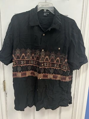 Vintage Tulliano Black Silk Shirt XL Native American Inspired Pattern - Image 1 of 3