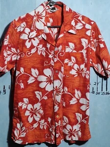 Men's Vintage Calabash Red Tone Floral Print Short Sleeve Hawaiian Shirt S - Picture 1 of 13