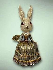 Hase Kaninchen Barock Rokoko Kleid Fächer Tierfigur Dutch Style Gold 21,5cm - Bild 1 von 8