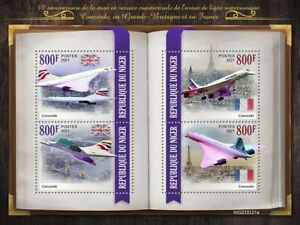 Niger Aviation Stamps 2021 MNH Concorde Commercial Service Eiffel Tower 4v M/S