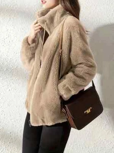 NEW Womens Full Zip Up Fuzzy Faux Fur Jacket Oversized Fluffy Coat xlarge - Picture 1 of 3
