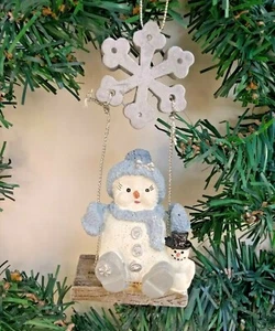 Encore Snow Buddies Powder Puff on Snowflake Swing Ornament 94623 w/ Box 2000 - Picture 1 of 8