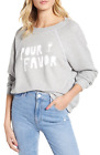 Wildfox Womens Pour Favor Sweatshirt S Grey Wine Terry Raglan Pullover Graphic