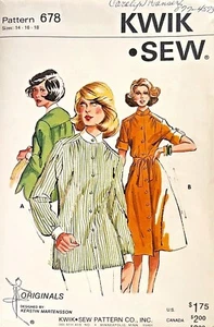 Vestido, patrón camisa 678 talla 14-18 sin cortar Kwik Sew Misses década de 1970 sin cortar - Imagen 1 de 2