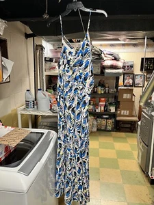 Aqua Floral Maxi Dress Size Large - Picture 1 of 5