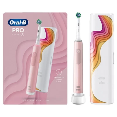 Oral-B Pro 3 3500 Electric Toothbrush with Riso Art Travel Case Pink
