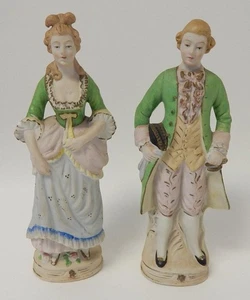 Vintage Made In Occupied Japan Bisque Figures 11 Inch Colonial Couple Figurines - Picture 1 of 6
