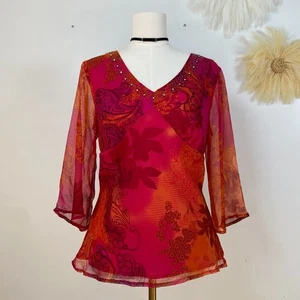 Vintage NYC Design Co Damen Y2K Seide Fee Top Größe Petite L Whimsigoth Babydoll - Bild 1 von 10