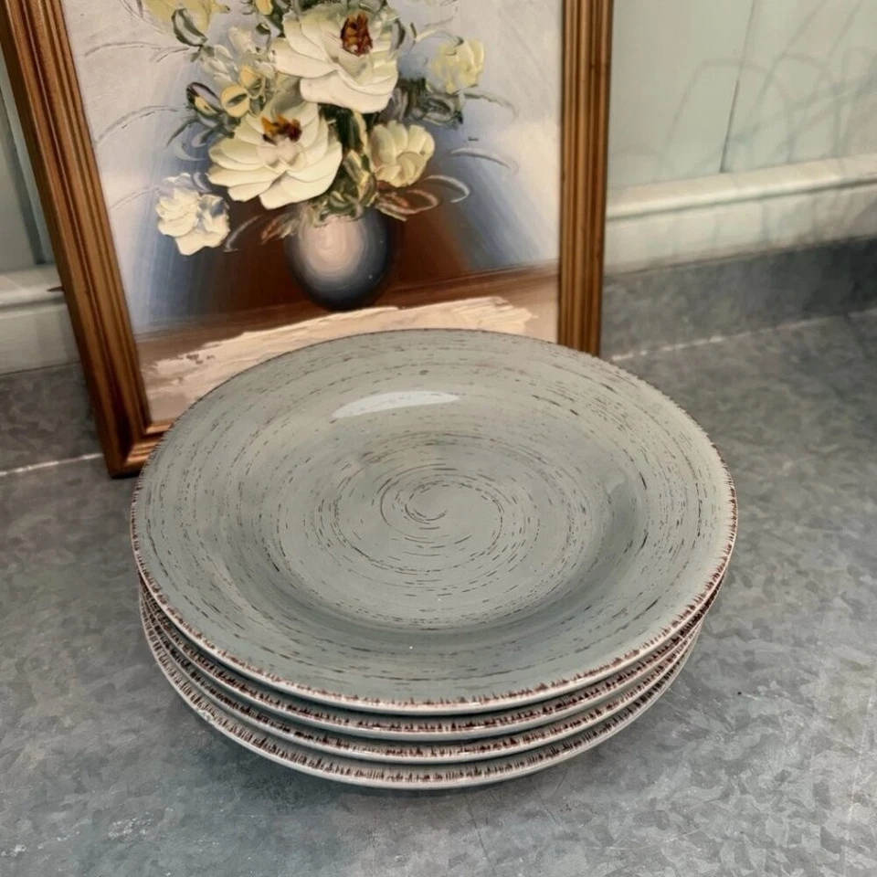 4 PIEZAS ETIQUETA Azul Pizarra Cocina 6.25" Comedor Servir Taza Café Platillo Desierto Platos Foto 1 de 4